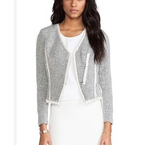 Rebecca Taylor Jacket Tweed Moto Leather Trim Gray Size‎ 6 Charcoal Blazer